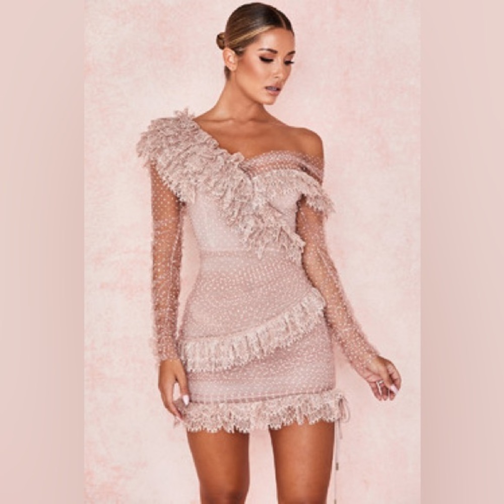 SORREL BLUSH LACE FRILL MINI DRESS, Size L